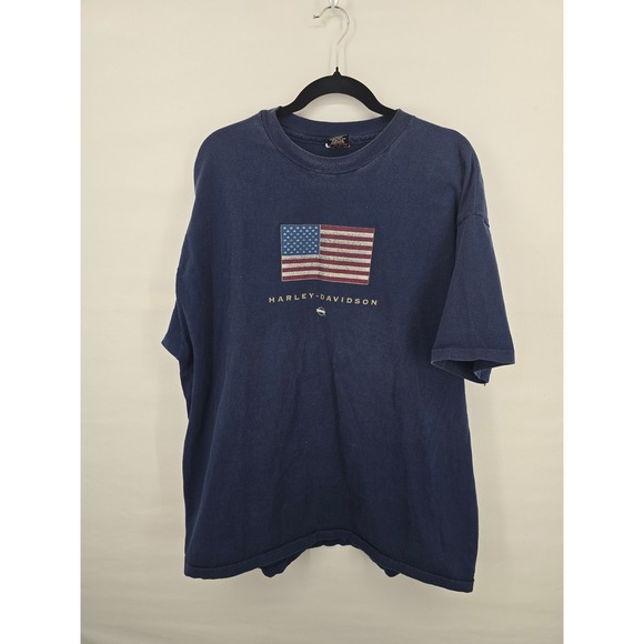 Harley-Davidson Other - Harley-Davidson‎ Mens XXL Navy Blue American Flag T-Shirt Wilkesboro NC Vintage